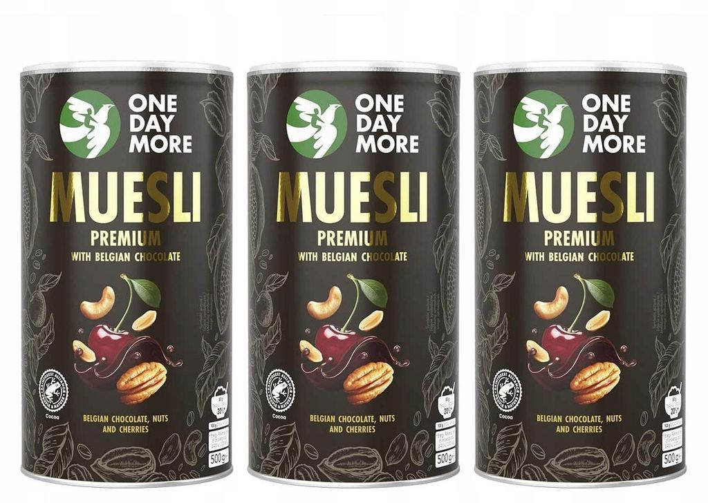 OneDayMore | Premium Müsli Belgische Schokolade Set 3x400g | Mit Nüssen und Kirschen