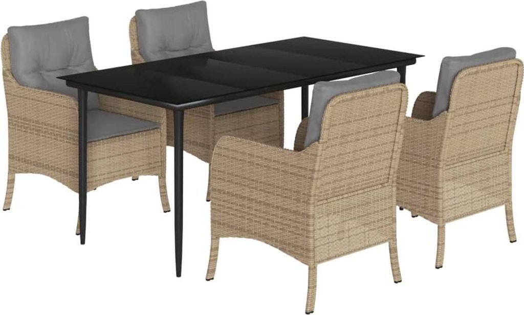 vidaXL 5-tlg. Garten-Essgruppe mit Kissen Beige Poly Rattan