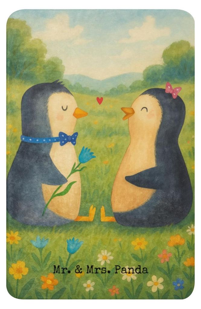 Mr. & Mrs. Panda Kuscheldecke Pinguin Pärchen Design 100 x 150 cm - Weiß - Geschenk, Pinguine, Verknallt, Tagesdecke, Hochzeitsgeschenk, Decke, L...