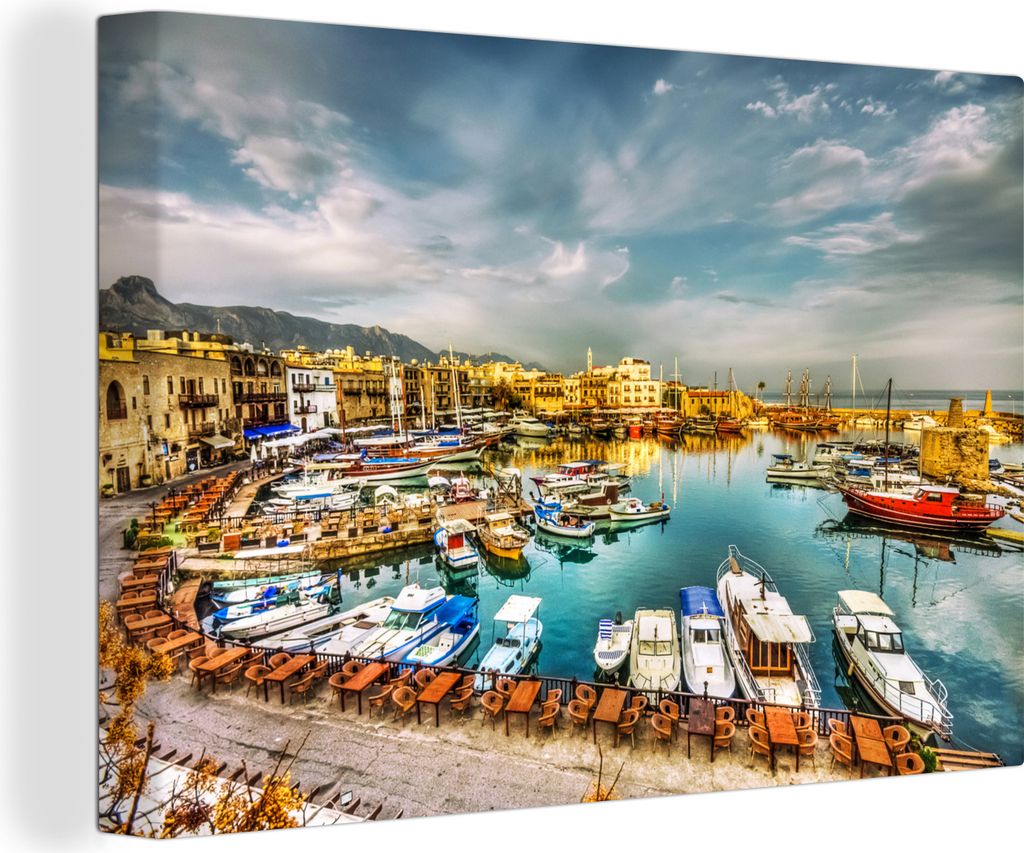 OneMillionCanvasses - Leinwandbilder - 140x90 cm, Der historische Hafen von Kyrenia in Nordzypern, Wandbilder Kunstdruck Wanddekoration