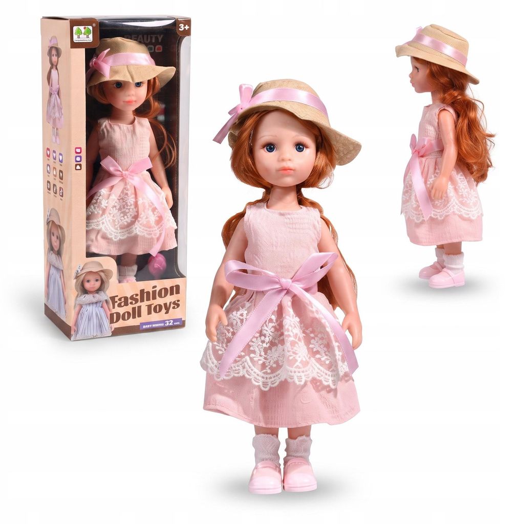 Rote Haare Puppe 32cm lebensecht mit Kleid & Hut Produktbild 