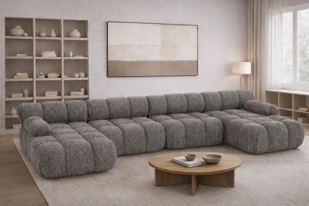 Kaiser Möbel Ecksofa U-Form XL, Stoff Bouclé Abriamo, Braun, Selia U XL
