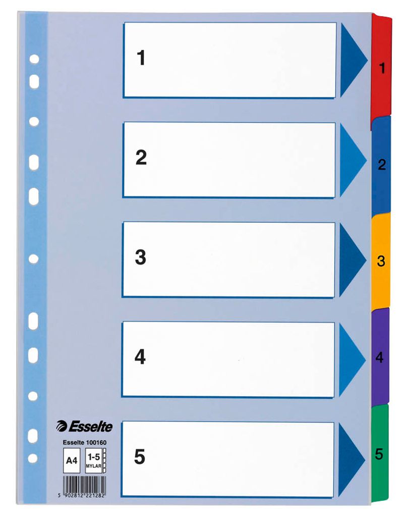 Esselte Ordnerregister Vollformat 1-5 farbig 5-teilig, 1 Satz
