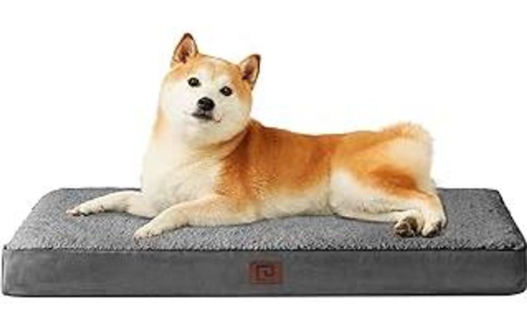 EHEYCIGA Orthopädisches Hundebett Mittelgroße Hunde 91x68x9cm, Hundekissen Waschbar Flauschig, Hundematte Hundematratze für Kiste, Grau