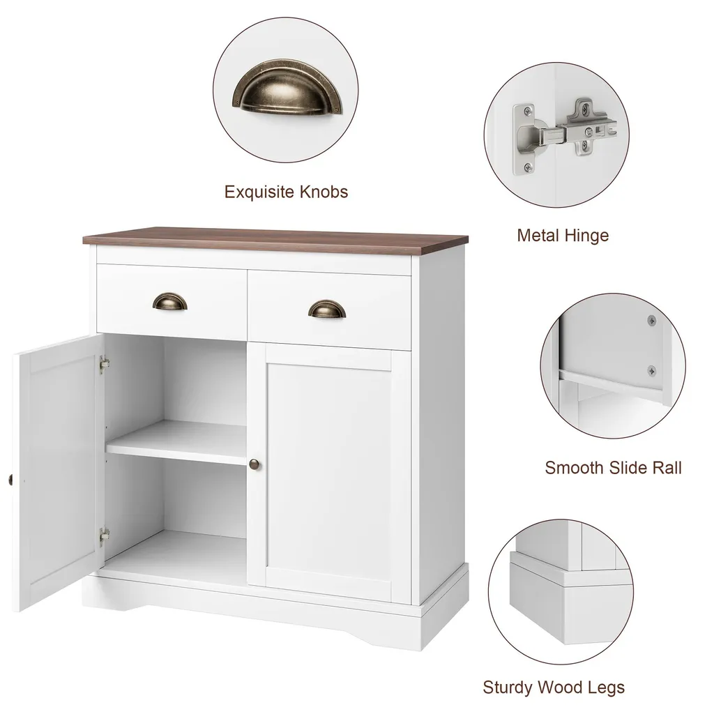 Buffet Blanc Anti-Désordre : Rangement 2 Tiroirs et Portes Large