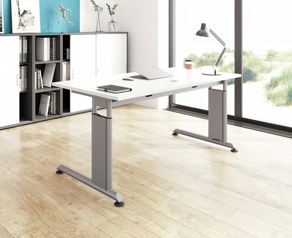 Schreibtisch Z-Serie | inkl. Kabelwanne | C-Fuß | höheneinstellbar, Größe Tischplatte:120 x 80 cm, Farbe Tischplatte:Buche, Farbe Gestell:Graphit