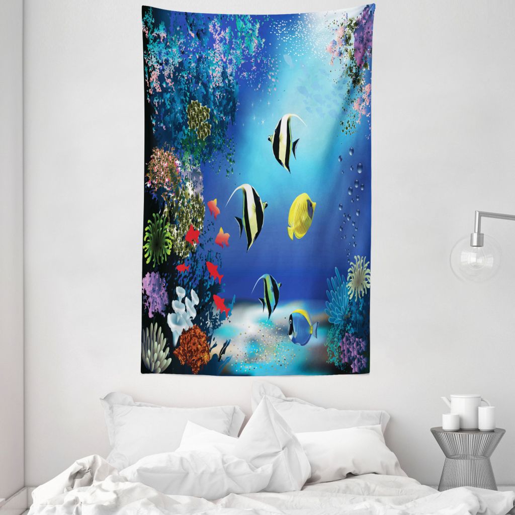ABAKUHAUS Meer Wandteppich und Tagesdecke, Ocean Coral Reefs Tropic aus Weiches Mikrofaser Stoff Waschbar ohne Verblassen Digitaldruck, 140 x 230 c...