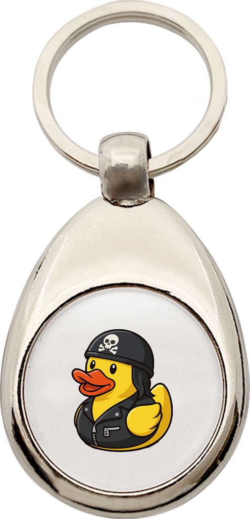 Huuraa Schlüsselanhänger Quietscheente Biker Gummiente Rocker Metall Schlüsselring Einkaufswagenchip Geschenkidee