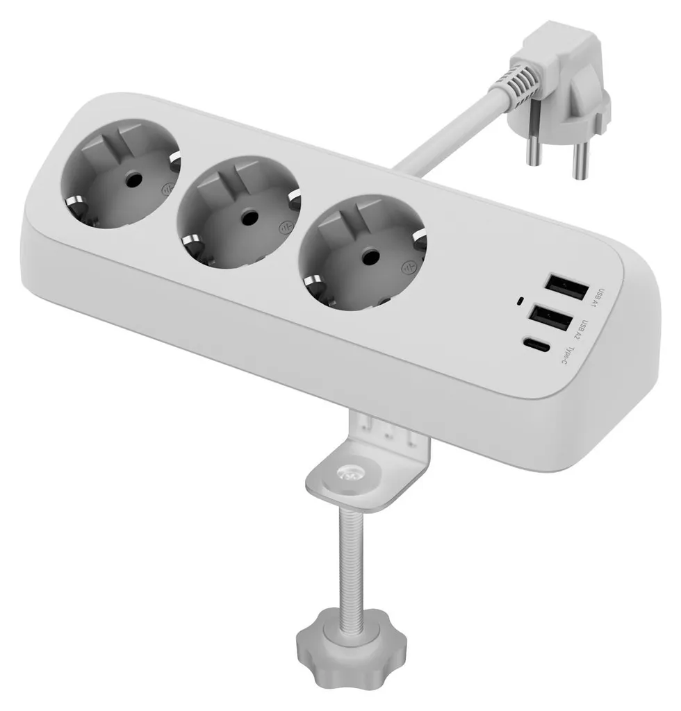 Multiprise de table VALUE anti-encombrement avec fixation pince et USB