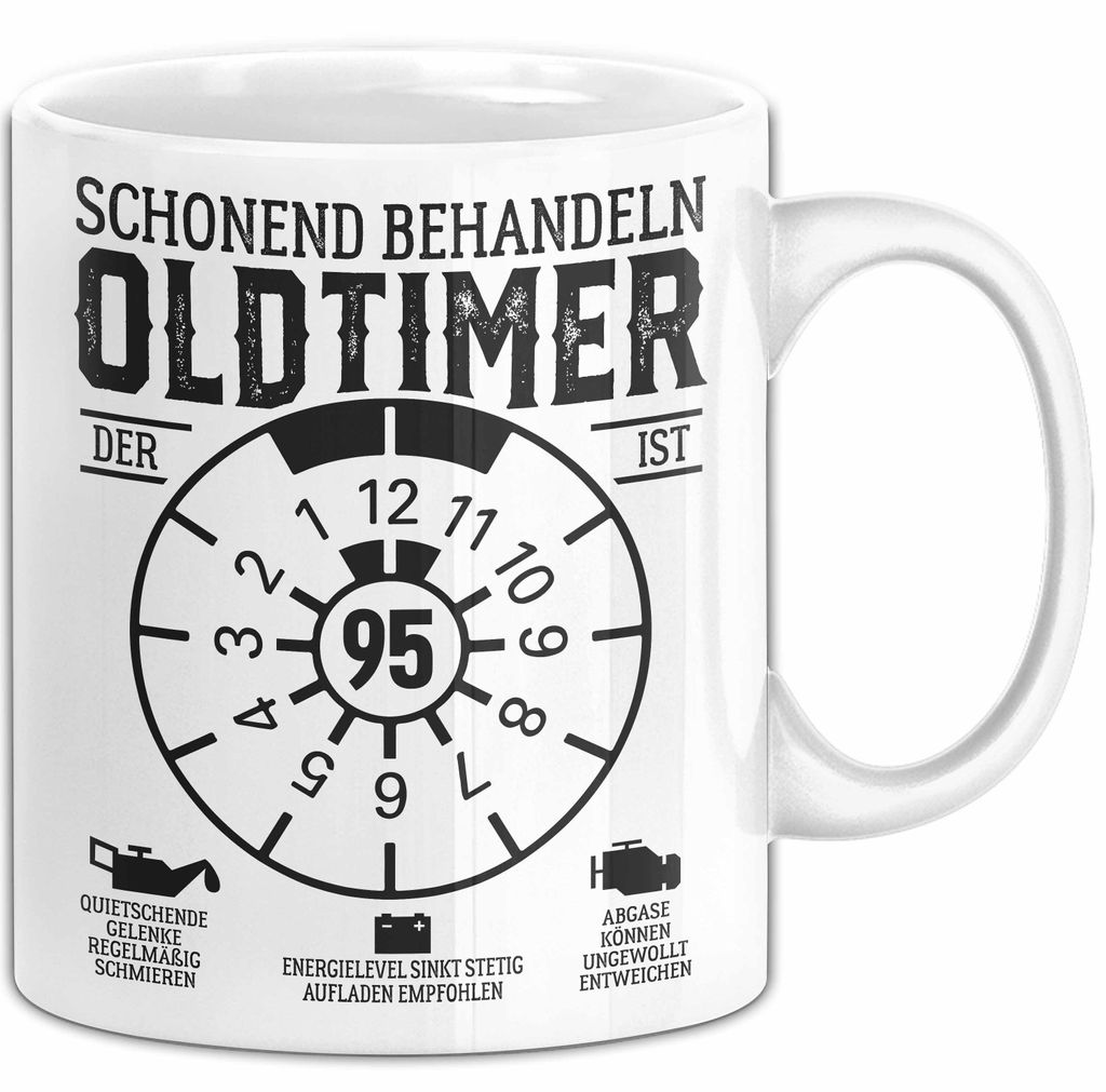 95. Geburtstag Tasse Oldtimer Schonend Behandeln Geschenkidee Männer Frauen Lustiger Spruch 95er Geburtstag Geschenk (Weiß)