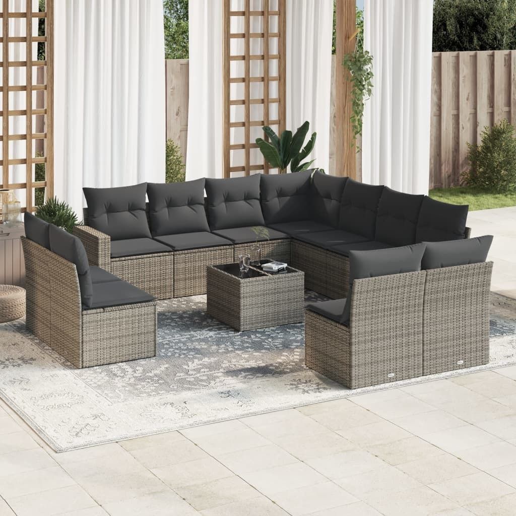 Maison Exclusive - 12-tlg. Garten-Sofagarnitur mit Kissen Grau Poly Rattan