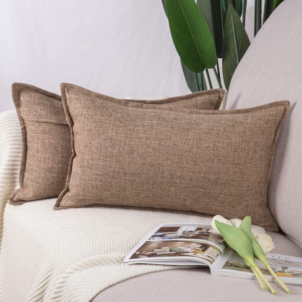 Set mit 2 Kissenbezügen aus Polyester-Leinen, hellbraun, 30 x 50 cm, rechteckig