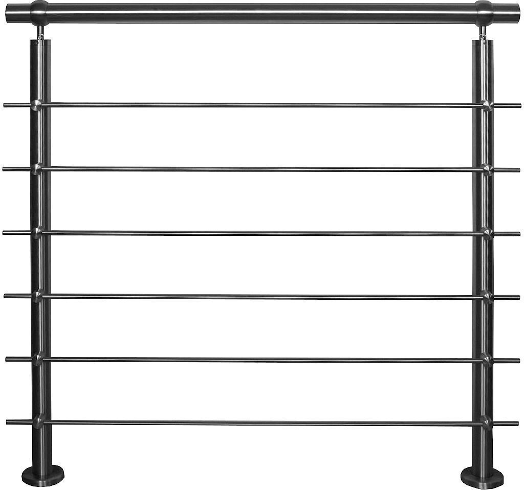 TIBU Edelstahlgeländer Aufmontage für Balkon Terrasse Treppe mit waagerechten Streben-Variante: mit 6 Streben-Länge:1,4 m ink. 2 Pfosten