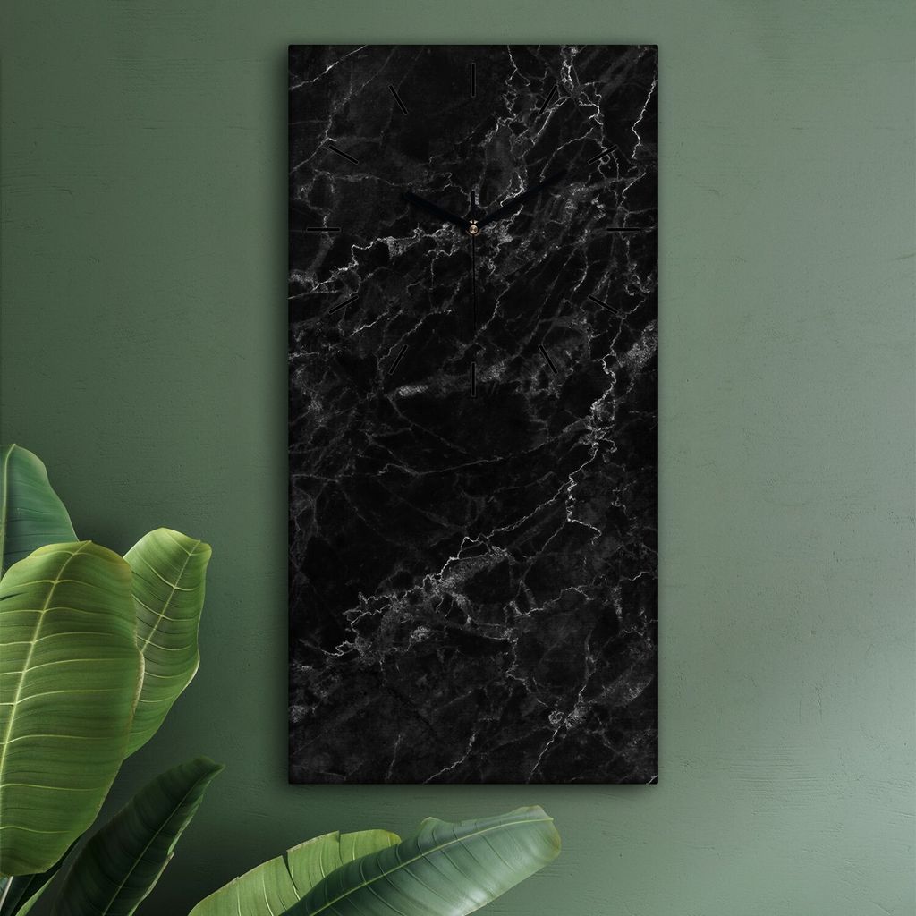 Wohnzimmer Leinwand Uhr Geräuschlos Küche 30x60 Schwarzer, Marmor, Textur, schwarze Zeiger