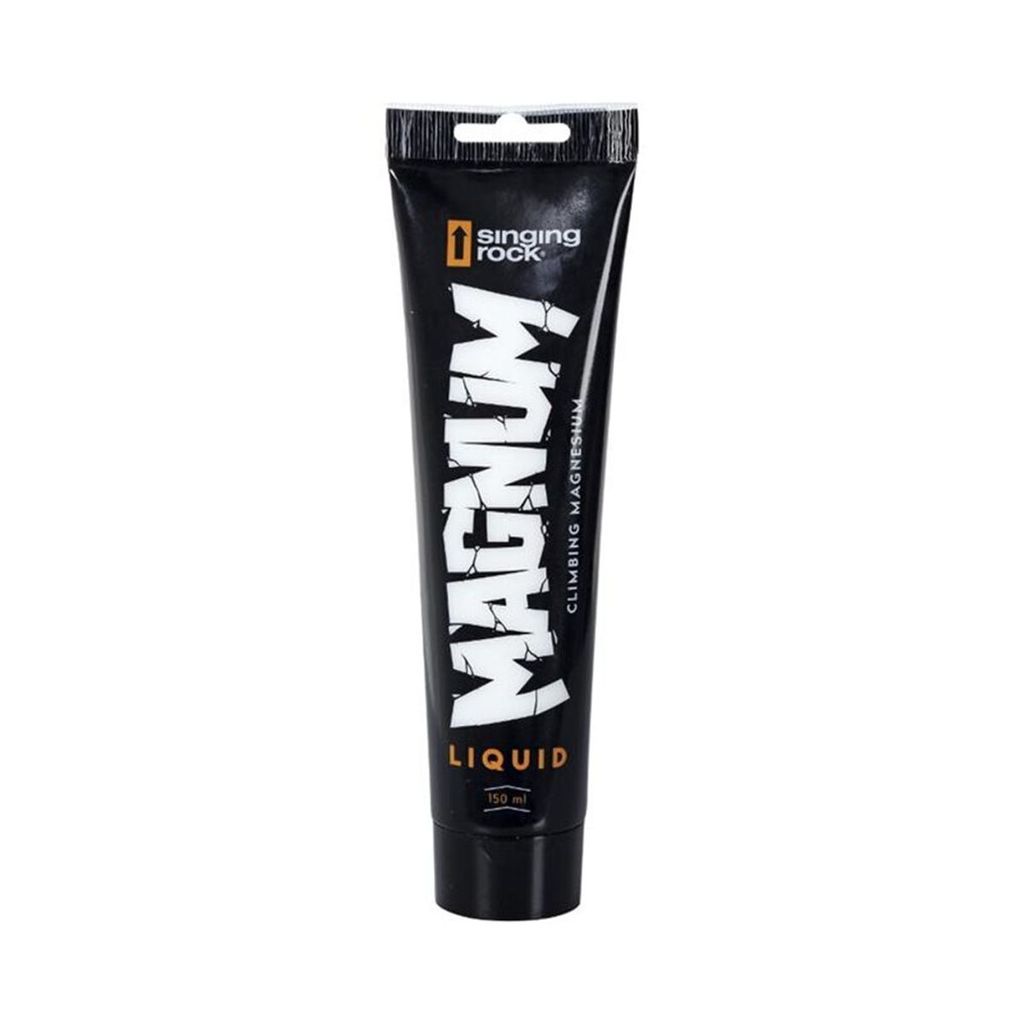 Magnesia Flüssig in Tube von singing rock; 150 ml; für Kletterer; schwarz mit orangefarbenem Schriftzug.