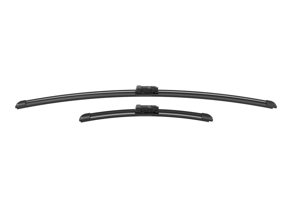Two black windshield wipers are shown against a white background.