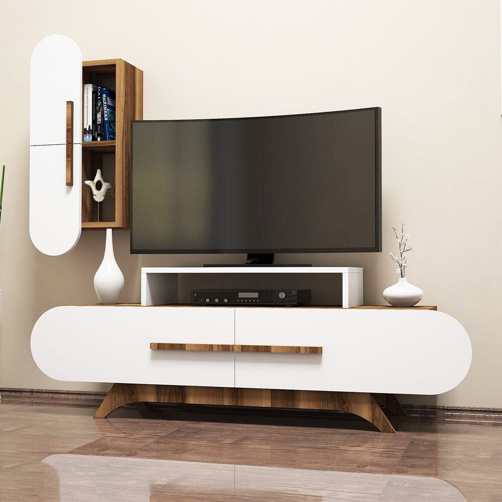 Skye Decor, Rose S - Walnut, White, TV-Schränke, Nussbaum, 145 x 49,8 x 36,8 cm