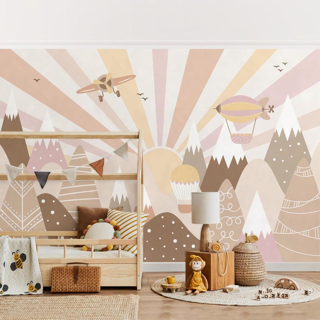 Fototapete Natur - Vliestapete - Bildtapete UV-beständig Ballon beige Illustration Wandtapete geruchsfrei