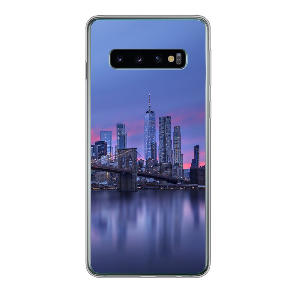 MuchoWow Handyhülle Schutzhülle Hülle für Samsung Galaxy S10 New York - Wasser - Brücke Silikon Softcase Handy Hülle - Handytasche