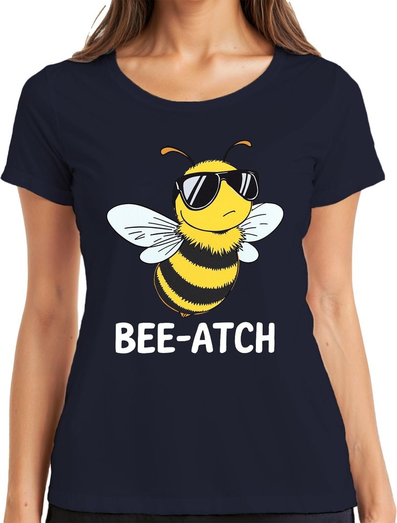 BEE-ATCH Lustige Biene Sonnenbrille Frech Honigbiene Geschenk Damen T-Shirt, Navy, XXL