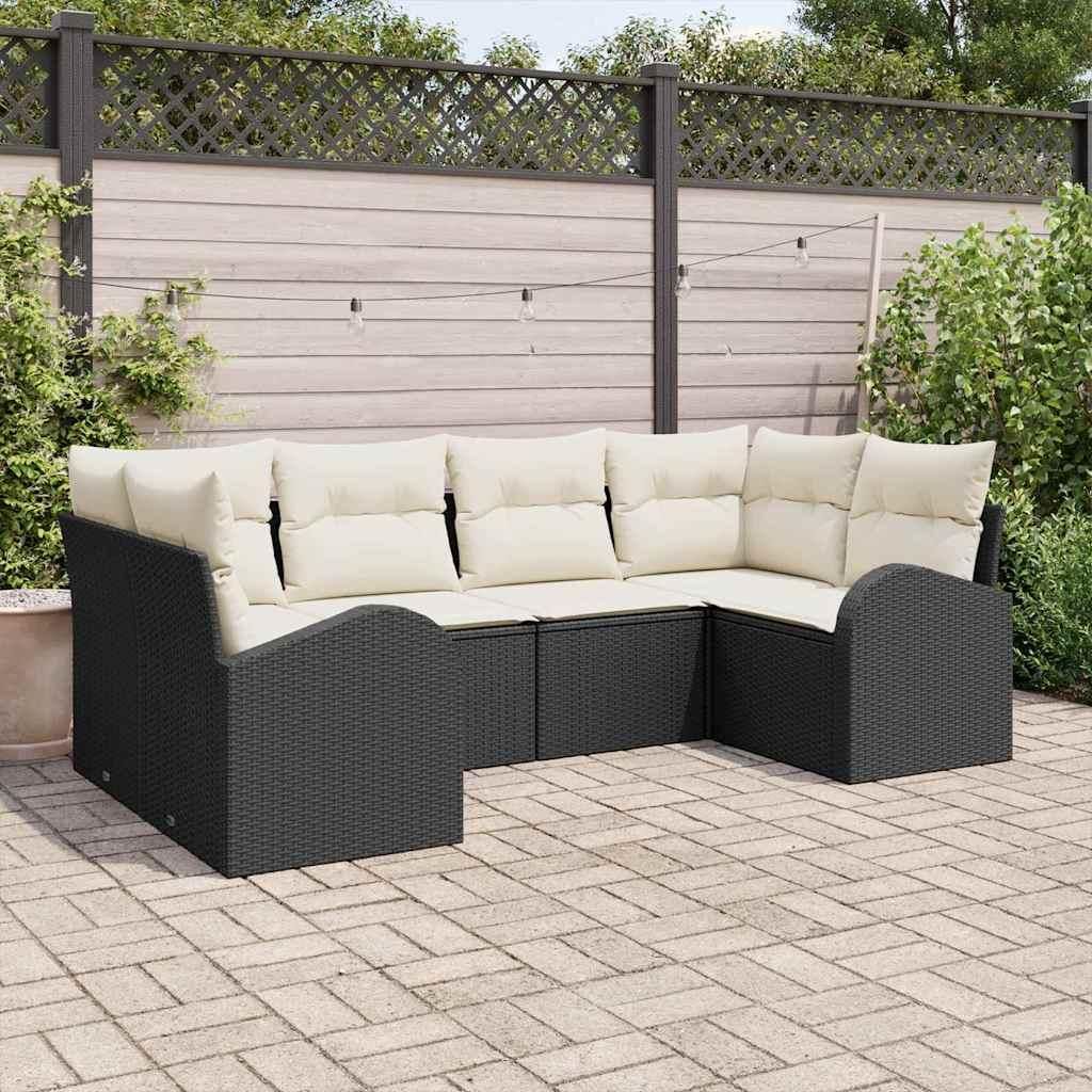 Maison Exclusive - Gartensofa-set mit Kissen 6 pcs Schwarz und Weiß Poly-Rattan