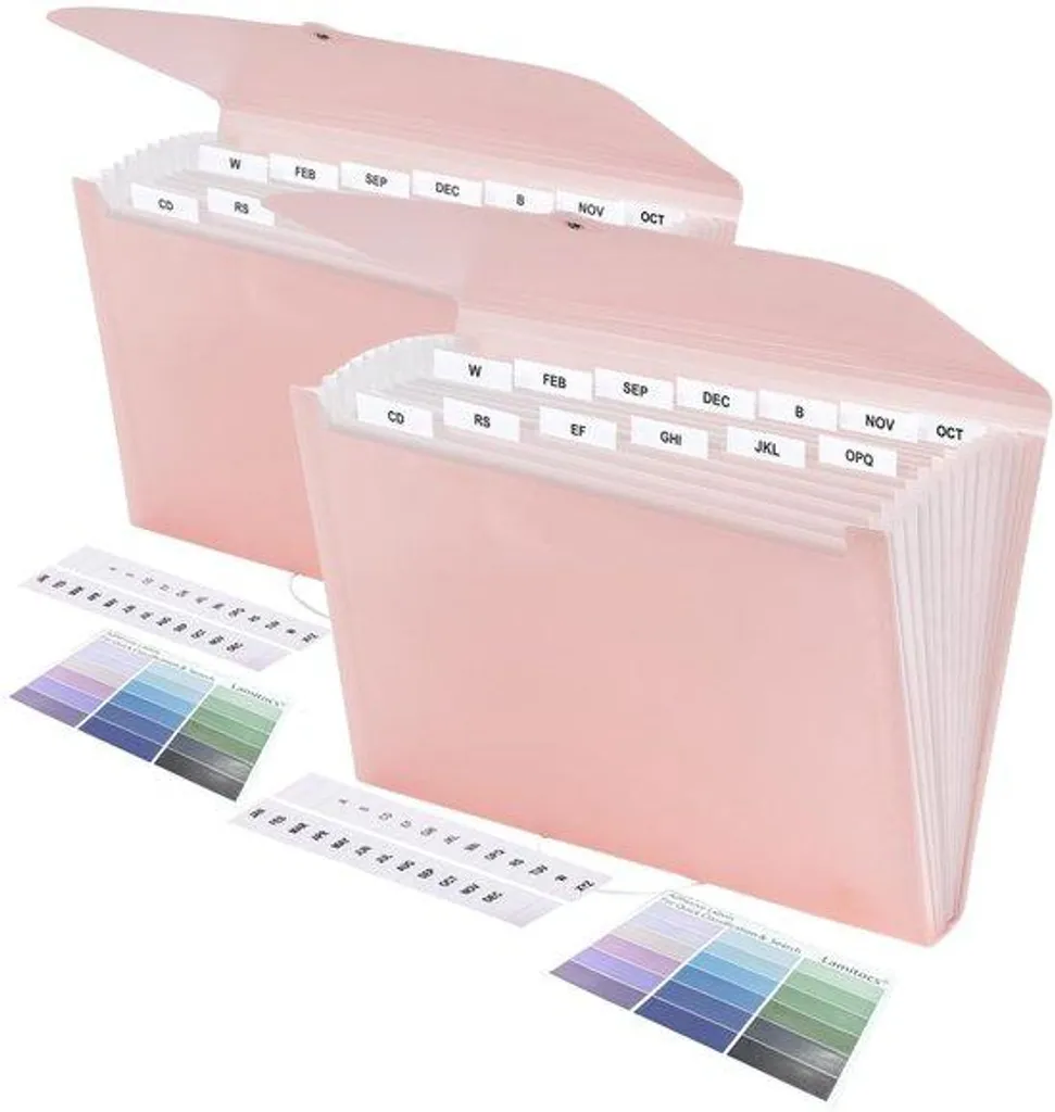 Pochette rose A4 plastique avec 13 intercalaires et onglets amovibles