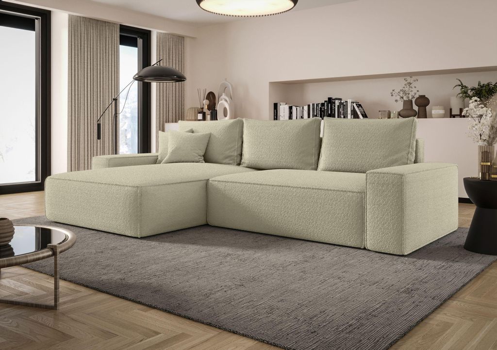 BEDANTE ECKSOFA MONA mit Schlaffunktion QUELLE 06 Beige Links L-Form Sofa mit Stauraum Bettkasten Wohnzimmersofa Couch Sofa Bettsofa Bettkasten Bet...