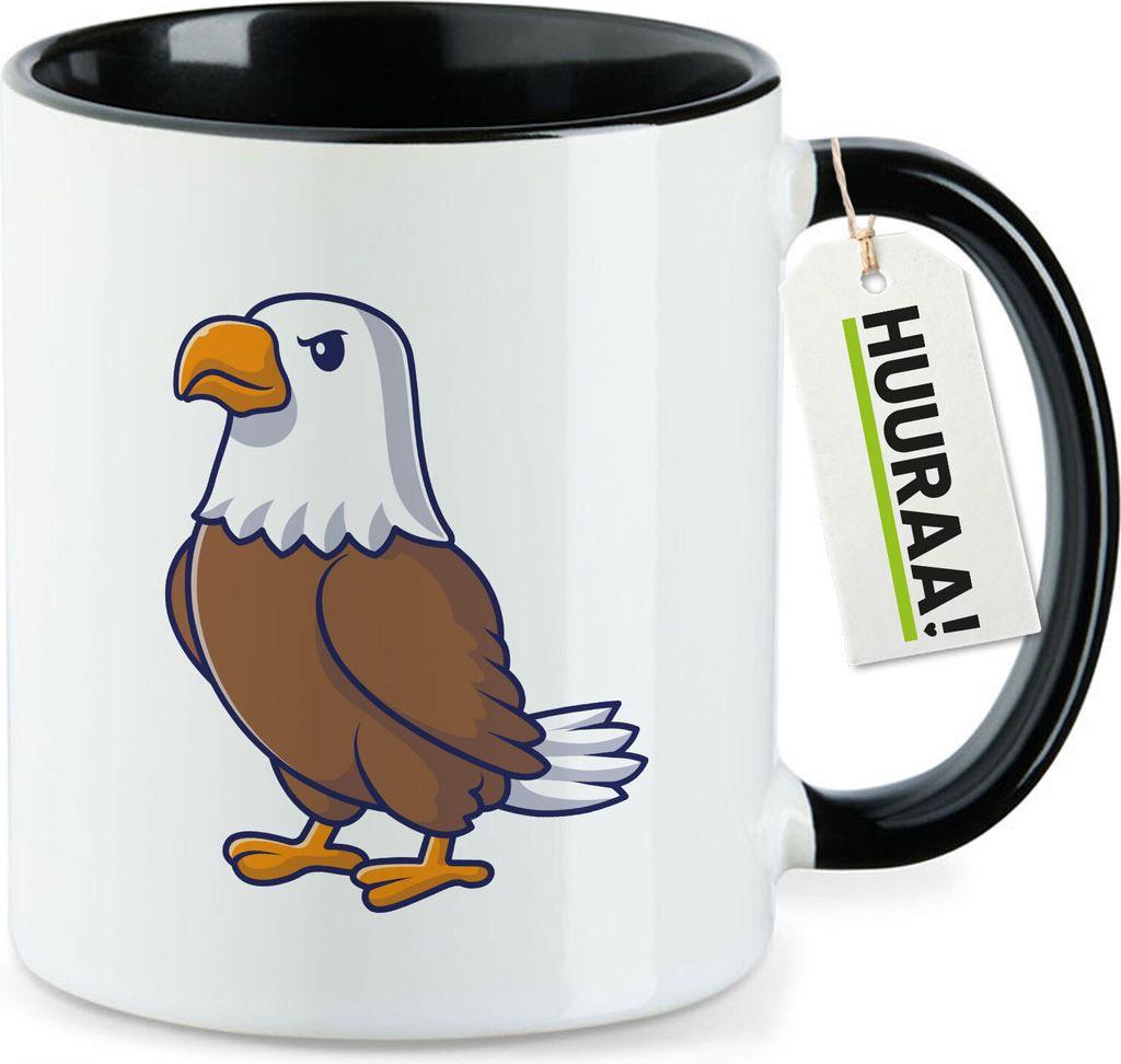 Huuraa Kaffeetasse Adler Comic 330ml Schwarz Keramik Kaffeebecher Geschenkidee