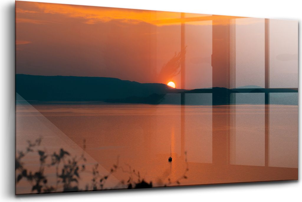 Bilder auf glas - Einteilig - Wanddekoration - Glas Bilder - 120x60 - Sonnenuntergang am Balaton