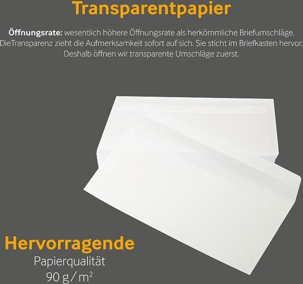 100 Transparente Briefumschläge Weiß 110x220 mm ( DIN Lang) Produktbild 5