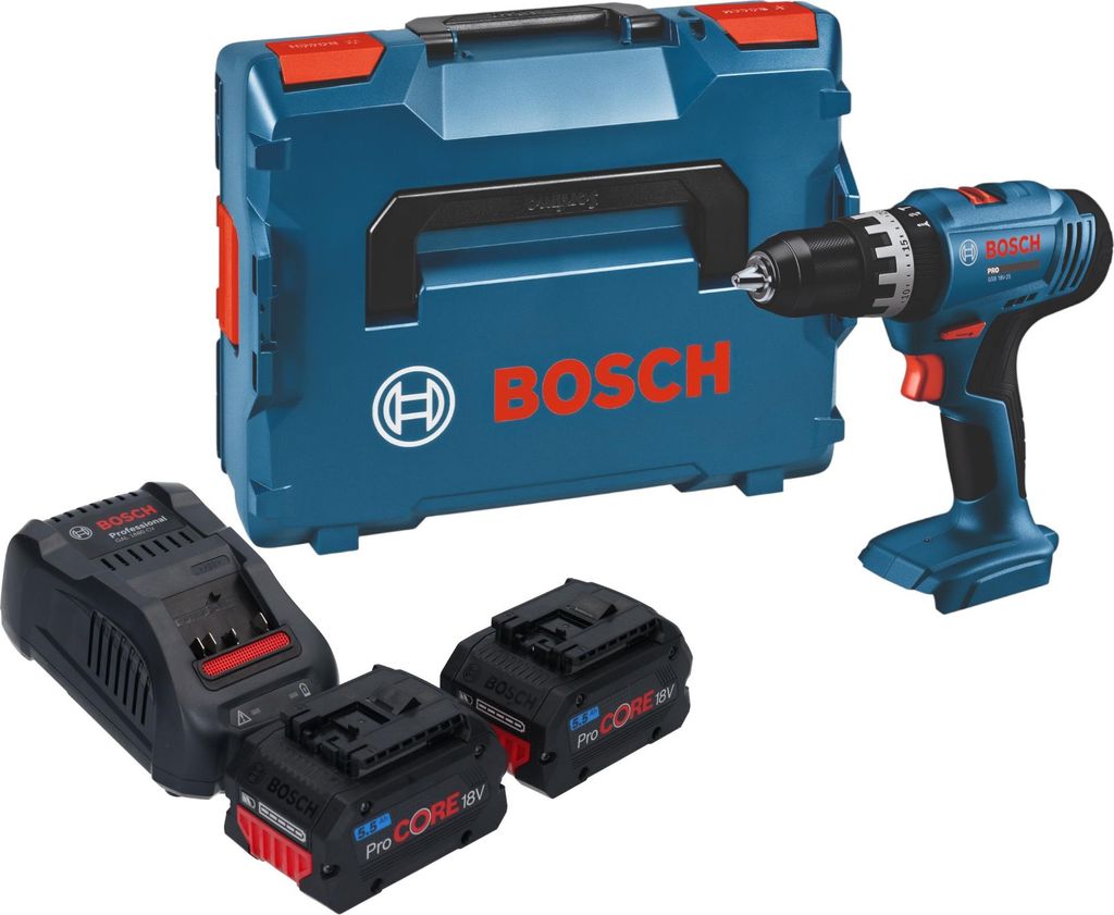 Bosch GSB 18V-25 Professional Akku Schlagbohrschrauber 18 V 56 Nm + 2x ProCORE Akku 5,5 Ah + Ladegerät + L-Boxx