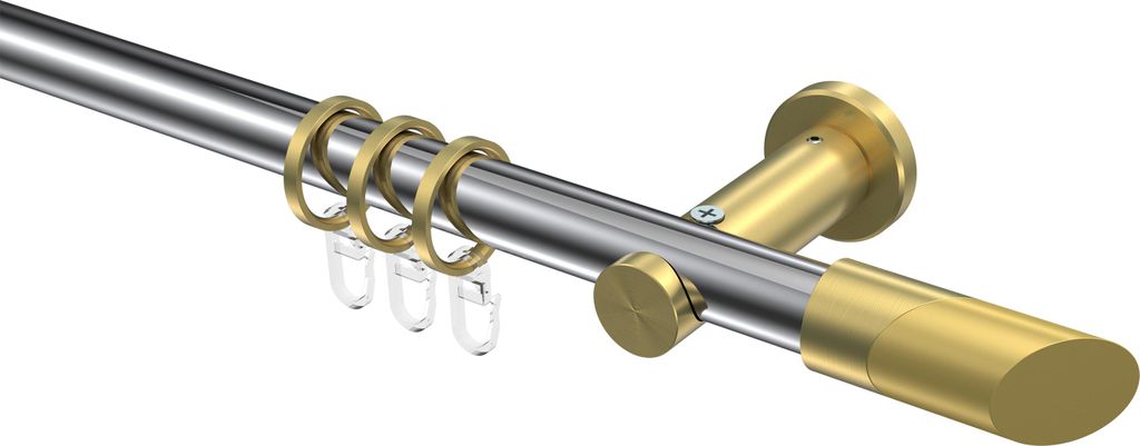 Interdeco Gardinenstange / Vorhangstange Chrom / Messing-Optik, Typ Platon Verano (Schräge), 20 mm Ø 1-läufig, 400 cm