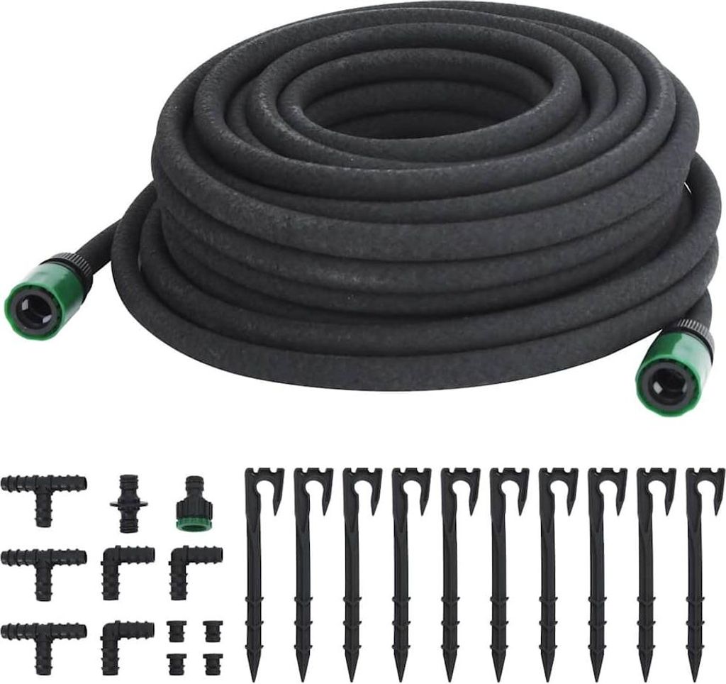 vidaXL Tropfschlauch Schwarz 0,6" 25 m Gummi