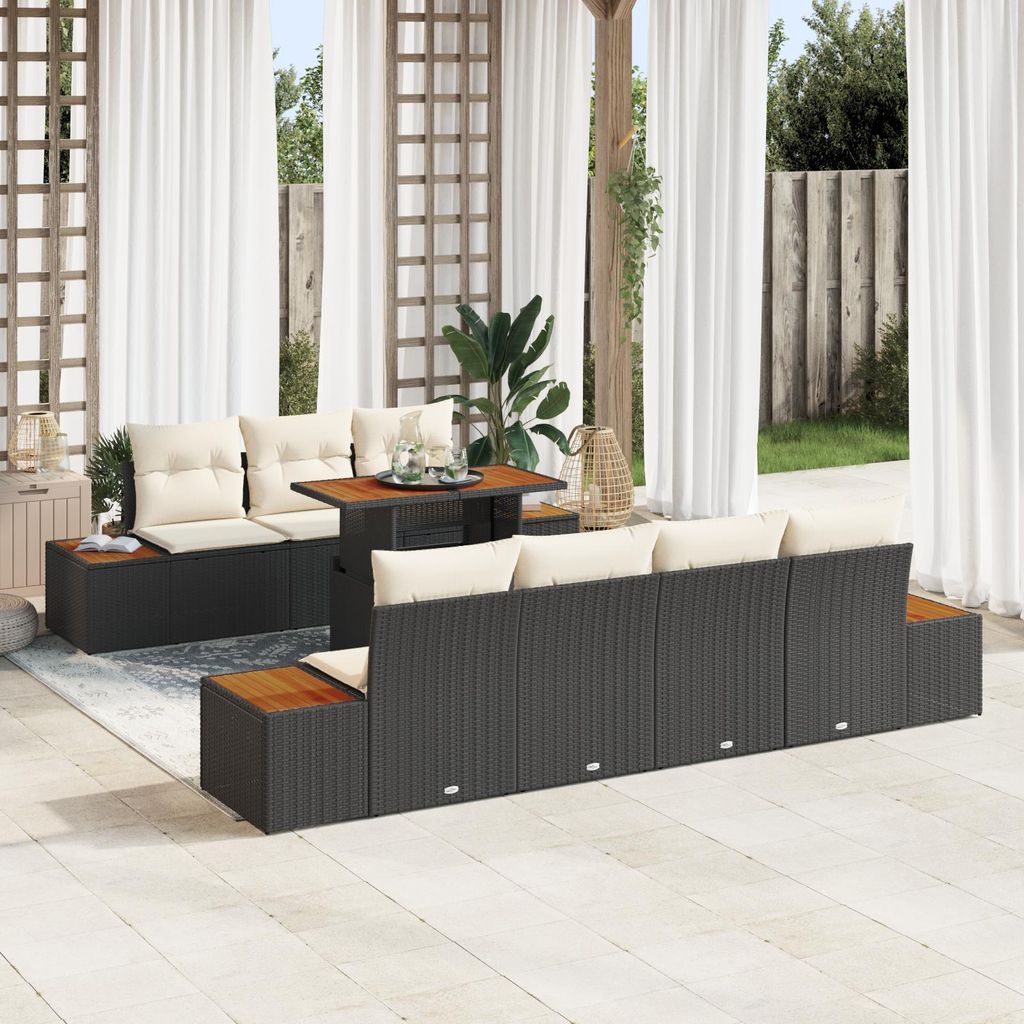Desgin 8 teiliges Garten Sofa Set mit Kissen Schwarz Poly Rattan - Gartensofas 3358776