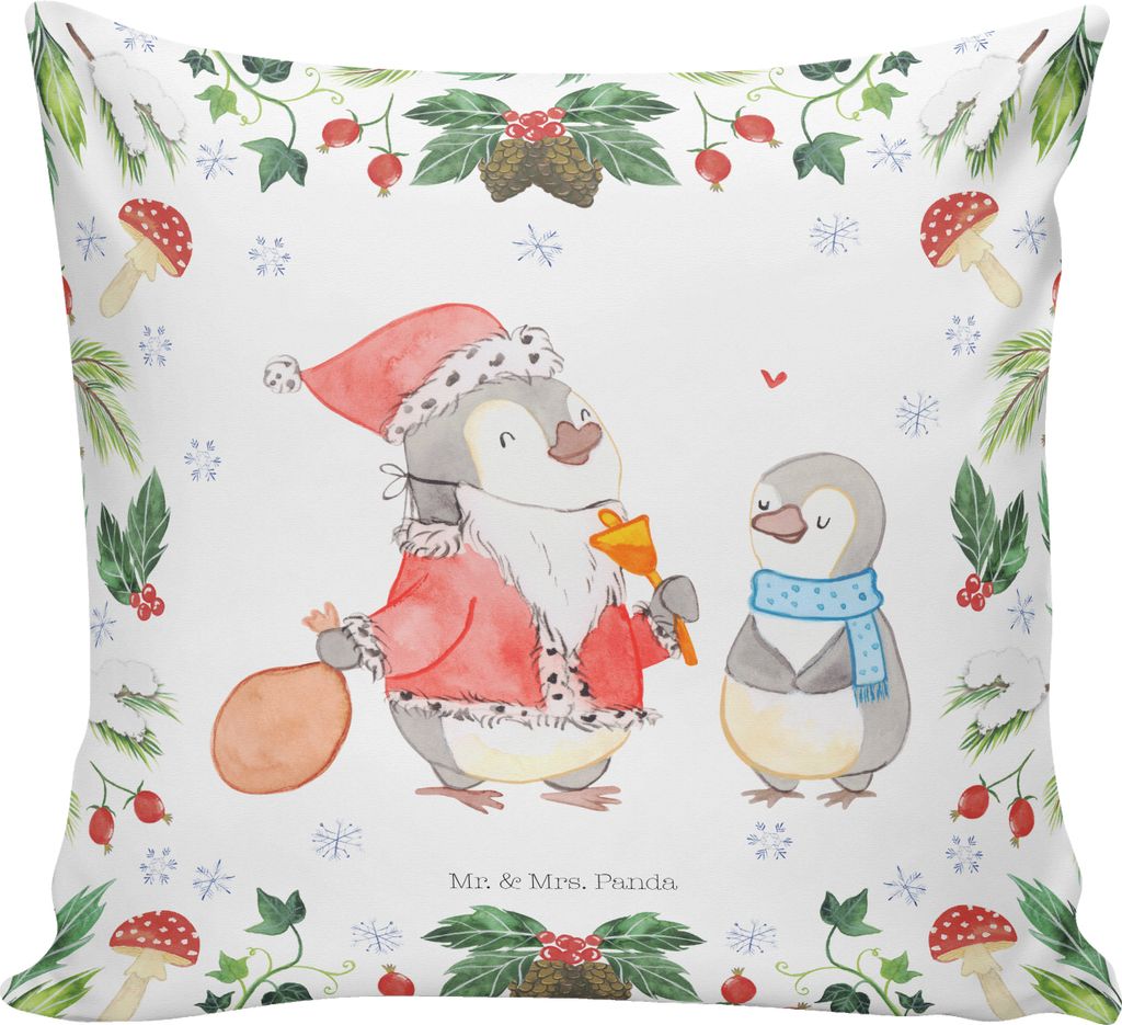 Mr. & Mrs. Panda Deko Kissen Pinguin Wunschliste - Weiß - Geschenk, Sofa, Couchkissen, kuschelkissen 40x40, Weihnachten, bedruckt