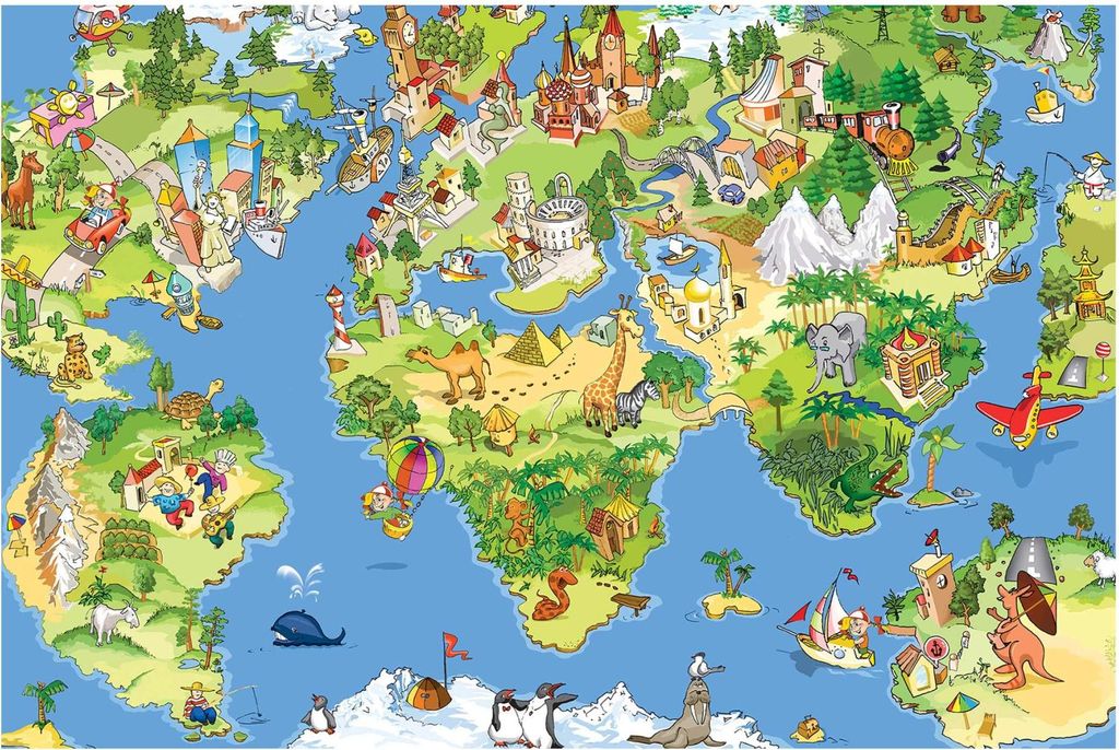 Fototapete Weltkarte - Vliestapete - Bildtapete UV-beständig Weltkarte blau Illustration Wandtapete geruchsfrei