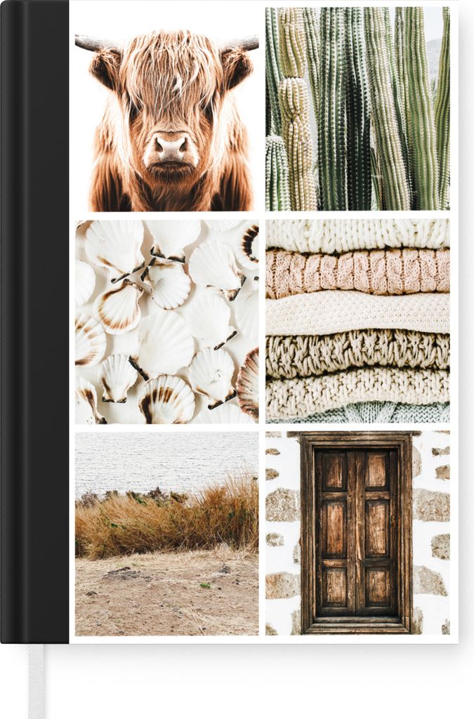 MuchoWow Notizbuch Tagebuch Haushaltsbuch Notebook A5 Schottischer Highlander - Muscheln - Kaktus - Notizblock - Notizheft - Notebook - Schreibbl...
