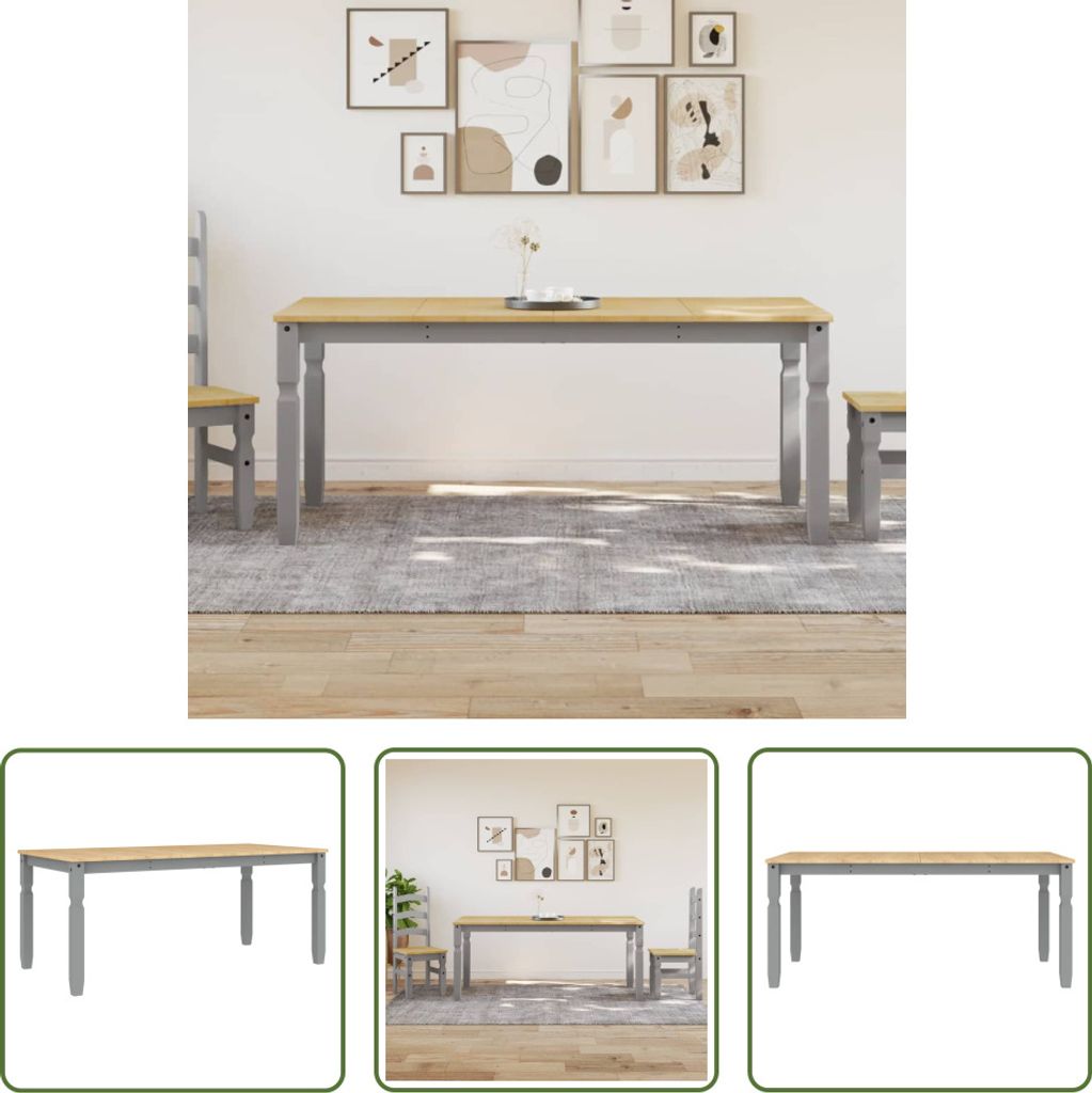 The Living Store Esstisch Corona Grau 180x90x75 cm Massivholz Kiefer