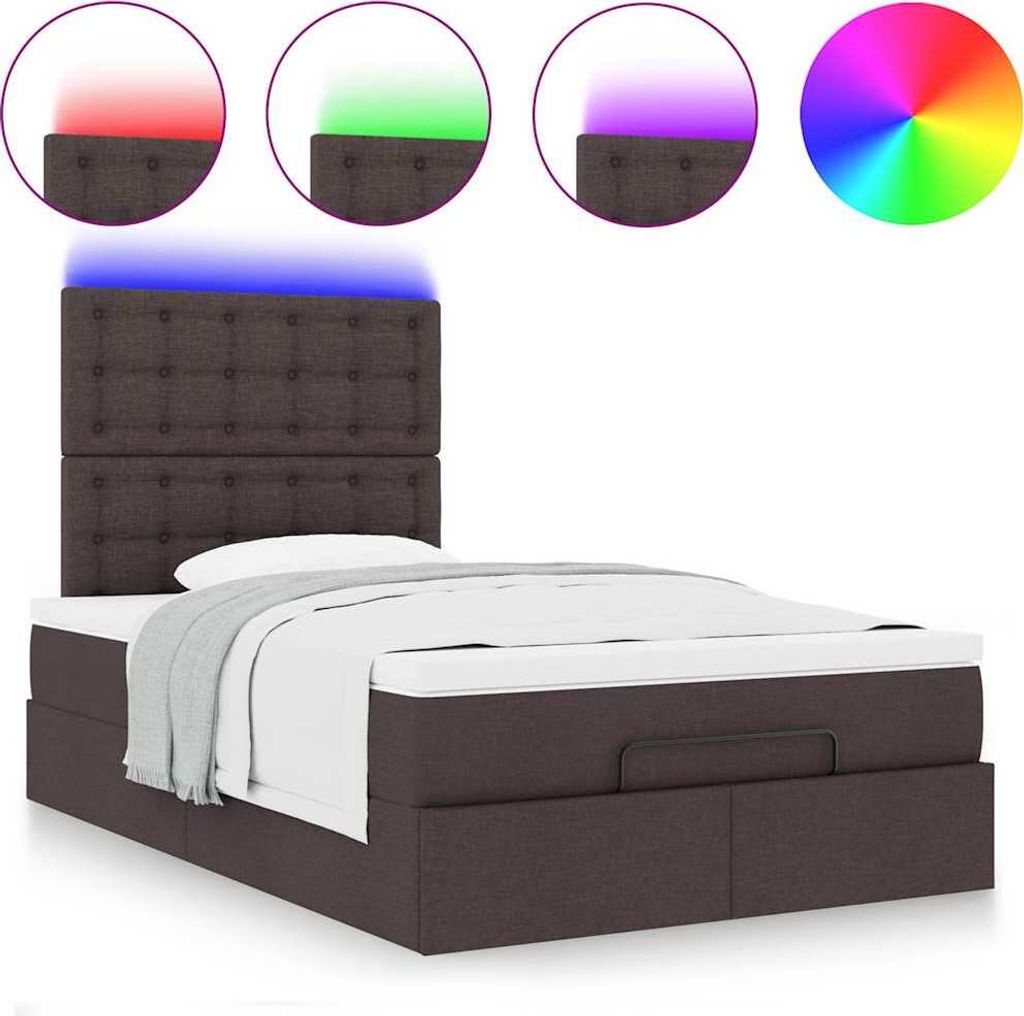 Ottoman-Bett mit Matratze & LEDs Dunkelbraun 120x200 cm Stoff