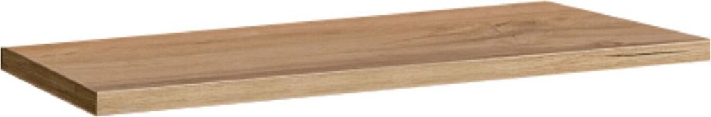A wooden shelf on a white background.