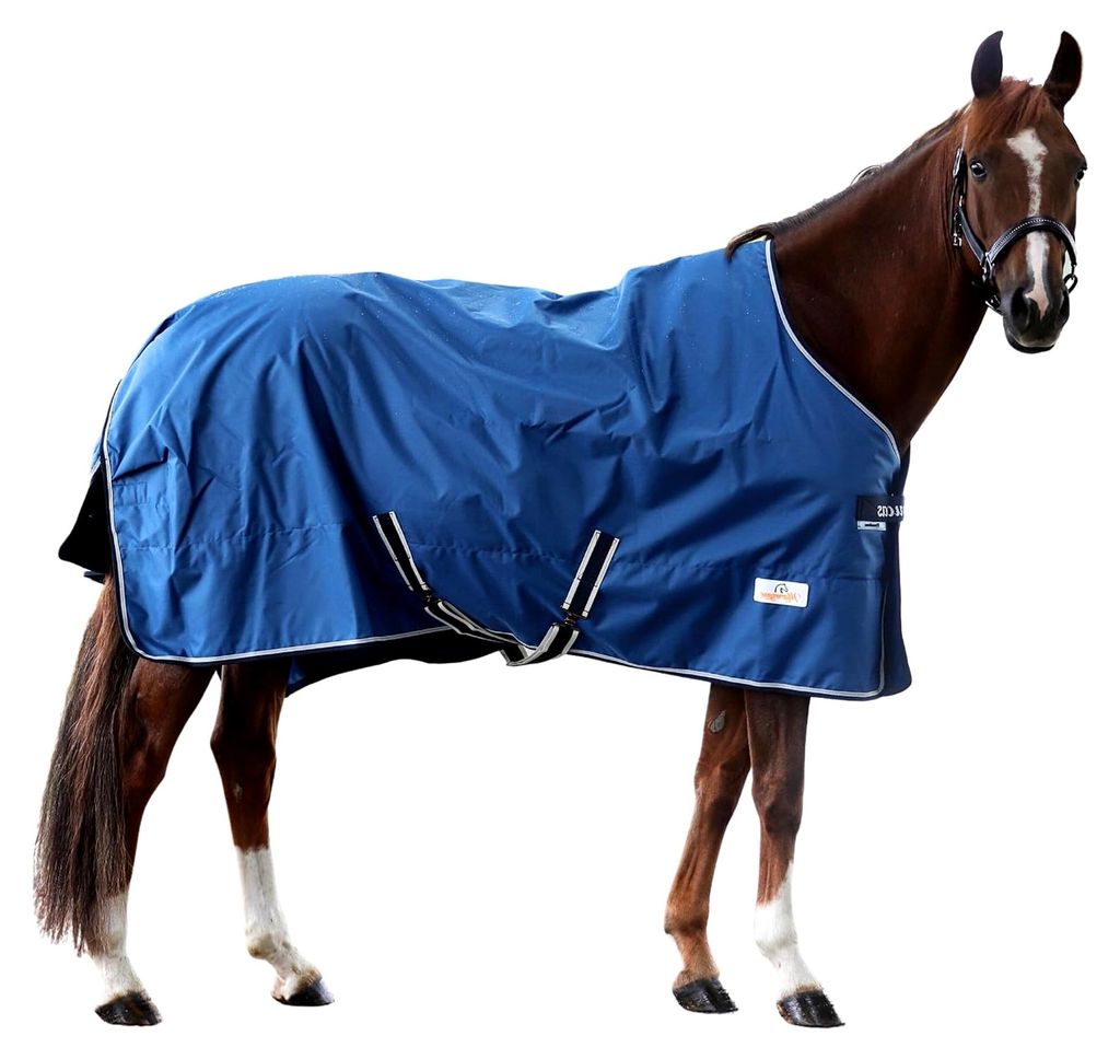 Bucas - Weidedecke Freedom Turnout 600D – Winter- & Regendecke – wasserdichte Pferdedecke mit Innenfutter & Kreuzbegurtung – Navy/Beige – 1...