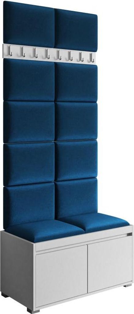 MIRJAN24 Garderoben-Set Grawis 80, Schuhschrank und Kleiderhakenbrett, 12 Stück gepolsterte Sitzpaneele 40x30 (Weiß + Manila 26)