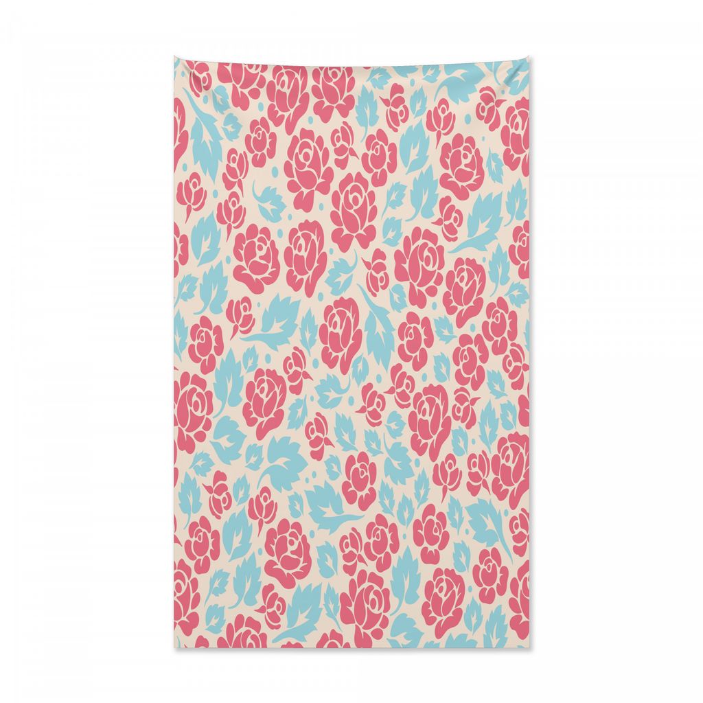 Abakuhaus Rosa und Blau Wandteppich und Tagesdecke, Retro Rosenknospen aus Weiches Mikrofaser Stoff Kein Verblassen Klare Farben Waschbar, 140 x 23...