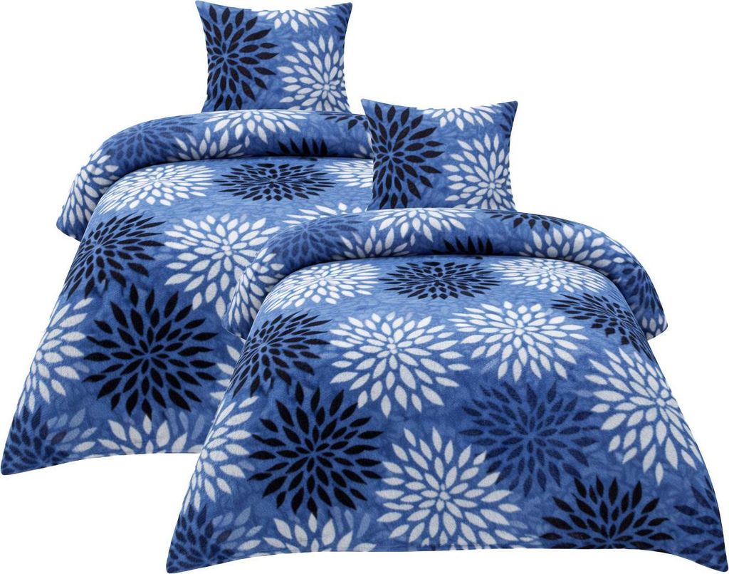 Fleece Bettwäsche Flausch 135x200 80x80cm Kreise Blau: 4tlg.