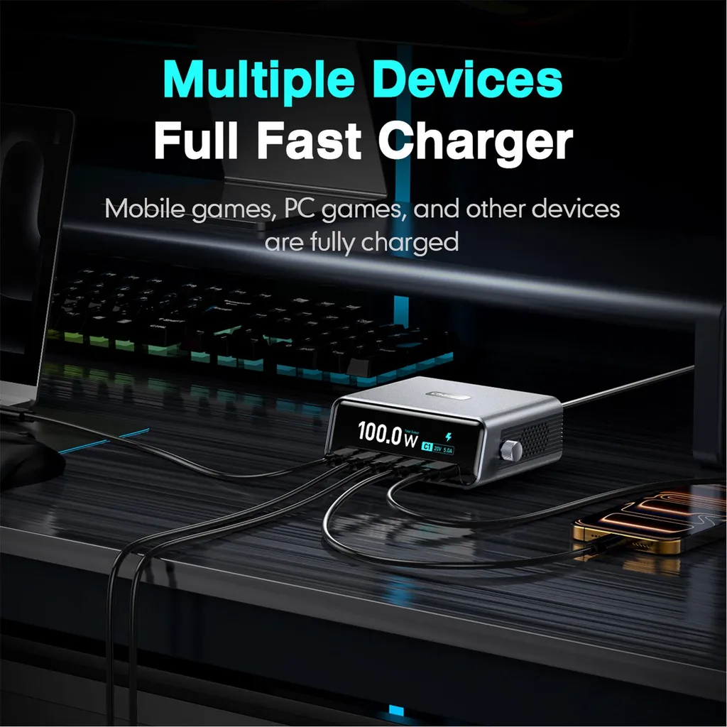 Chargeur GaN 265W à Affichage Intelligent 5 Ports et Écran HD 5,8 cm