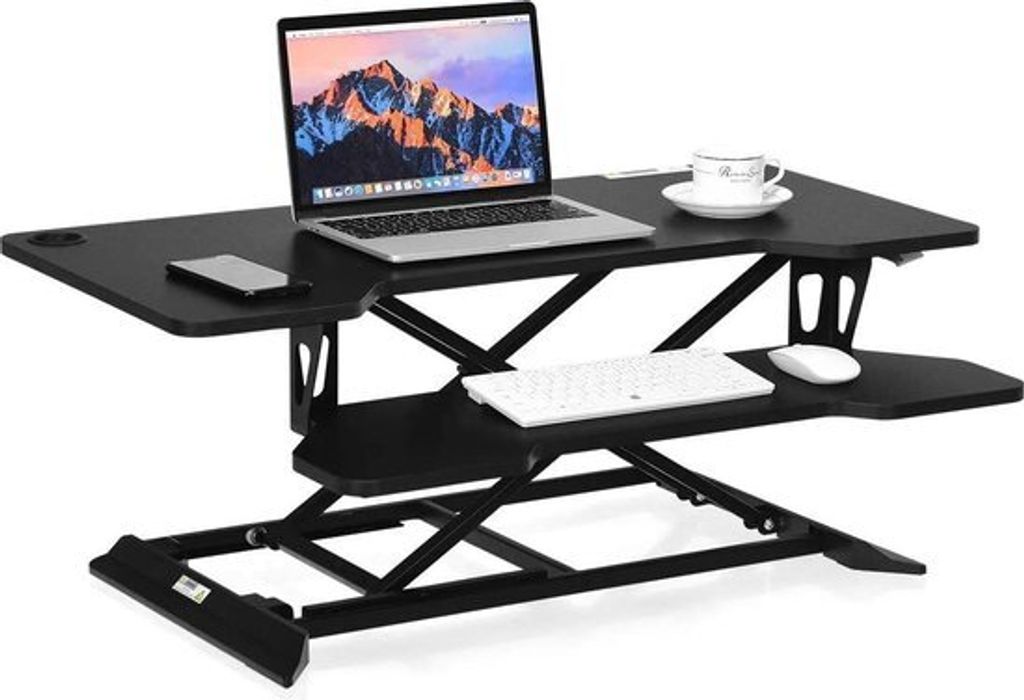 Fenge Stehpult, 80x40cm höhenverstellbarer Schreibtisch, 2 Ebenen mit tiefer Tastaturablage Telefonhalterung und Kabelmanagement, für Laptop und ...