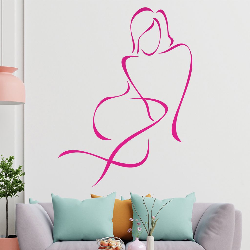 Frau sitzend - Linien Wandtattoo in 6 Größen - Wandaufkleber Wall Sticker - Dekoration, Küche, Wohnzimmer, Schlafzimmer, Badezimmer