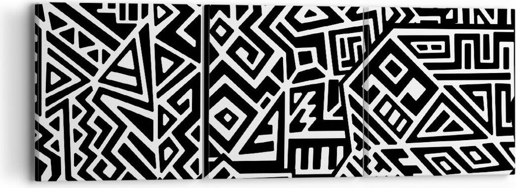 Bild auf Leinwand - Leinwandbild - 3 Teile - Op-Art. Schwarz Weiß - 90x30cm - Wand Bild - Wanddeko - Wandbilder - Leinwanddruck - Bilder - Wanddek...