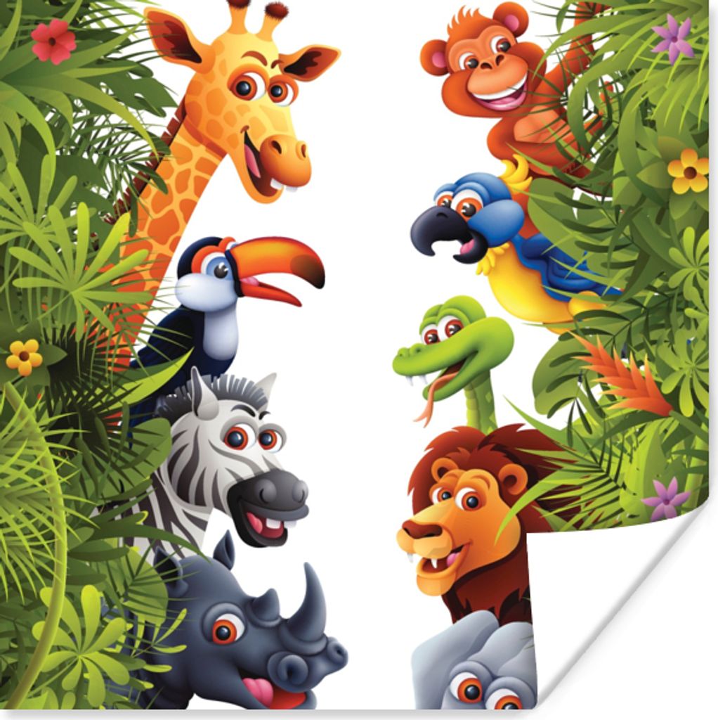 MuchoWow Poster Dschungel - Tiere - Jungen - Mädchen - Giraffe - Elefant - Kinder 75x75 cm - Wand Dekoration