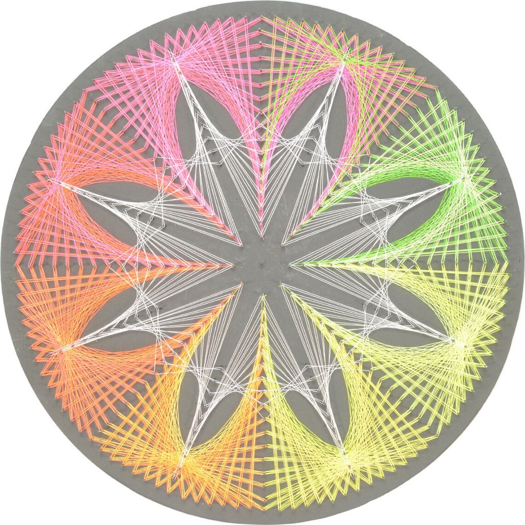 PSYWORK Schwarzlicht 2D StringArt Kreis "Fluo Cornflower" 40cm UV aktiv Fadenkunst Neon